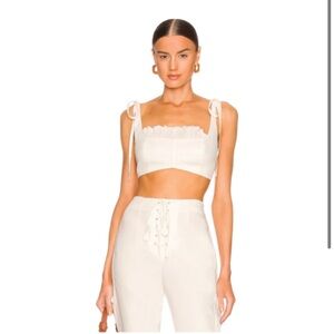 White Lace Trim Crop Top and Skirt Set